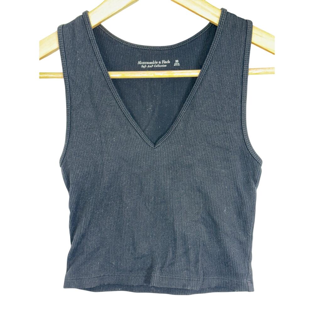 Abercrombie & Fitch Soft AF Black Ribbed Knit V-Neck Crop Tank Top Women Size XS